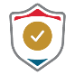 A logo of a shield with a check mark