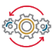 A logo of a gear with arrows