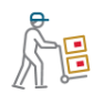 A person pushing a hand truck